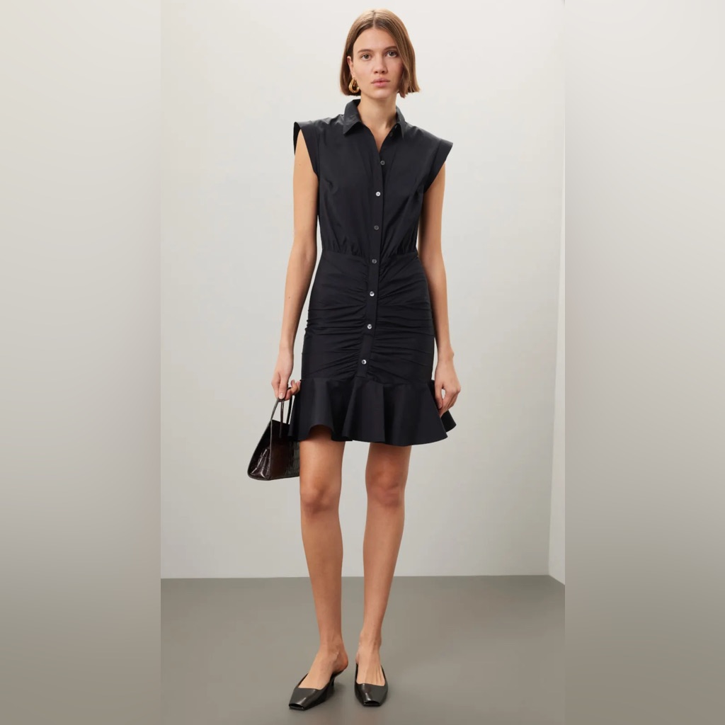 Veronica Beard Black Ruched Shirtdress